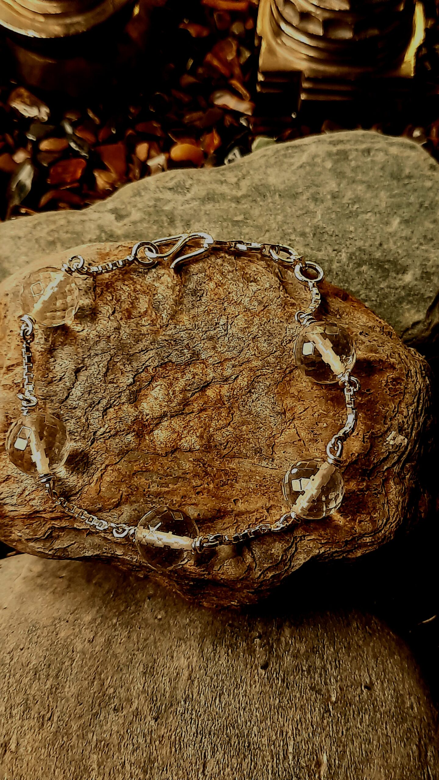 clear quartz silver bracelet